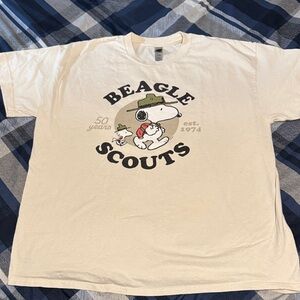 Peanuts Beagle Scouts Snoopy Graphic T-Shirt in Cream 50th Anniversary 1974